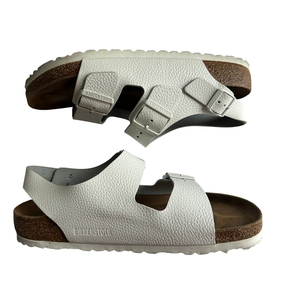Birkenstock Milano White Pebbled Leather Slingback Sandals Womens 40 L9 M7